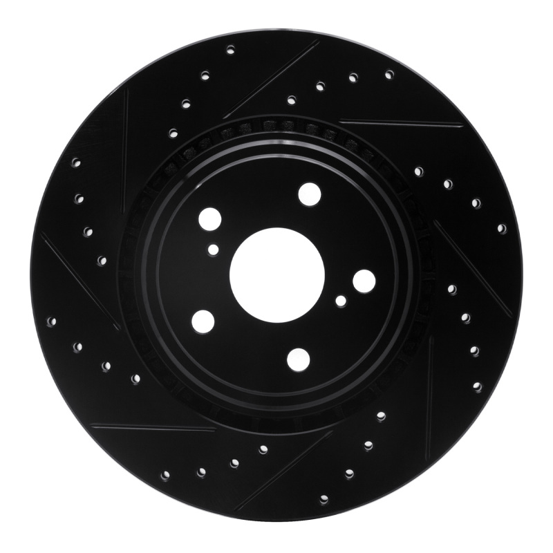 Lexus NX200T Brake Rotor (1) - Front Left - R1 Concepts - Drilled & Slotted - Black - `08-`21